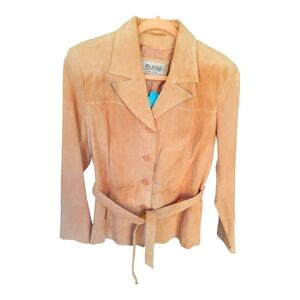 Wilsons Leather Maxima | Pink | Genuine Leather Button Up Jacket w/belt | Size L